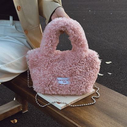 Shake Fleece Plush Bag, Women's New Stylish Single Shoulder Crossbody Bag, Plush Hand-Held Plush Bucket Bag