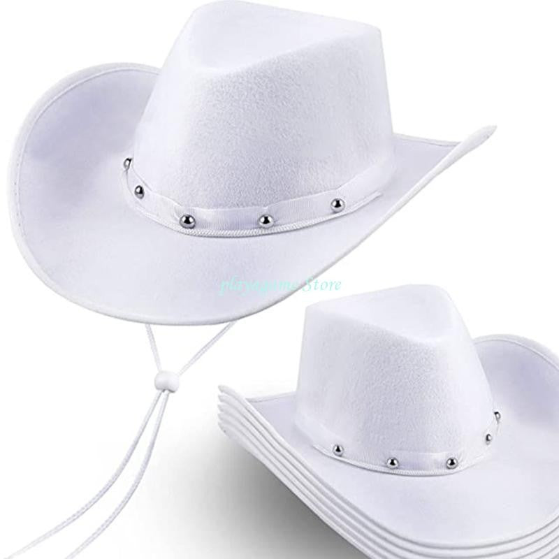 Y88A Creative Rivet-Decor Felt Cowboy Hat Cowgirl Big Brim Accessor