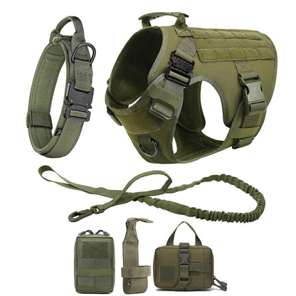 Coleira Peitoral Tática para Cães com Alça e Bolsas Molle para Cães de Porte Médio e Grande, Colete Militar de Treinamento para Pets, Coleira Ajustável para Cães de Serviço