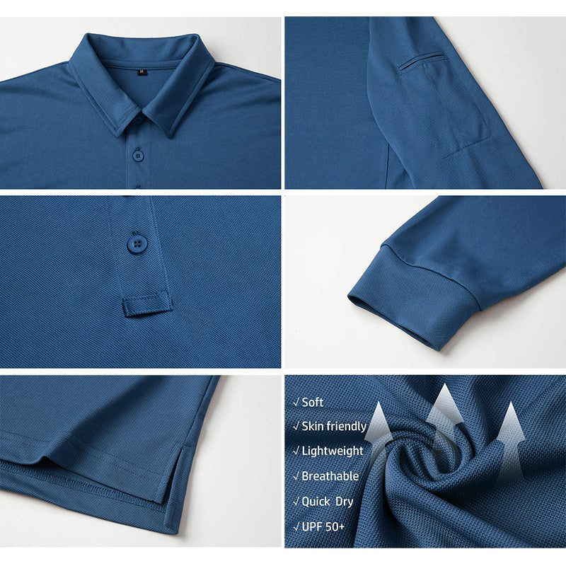 Men's Lightweight Long Sleeve Polo Shirt Performance Tactical Casual Outdoor Hiking Collared Shirts Pique Jersey Golf Shirt