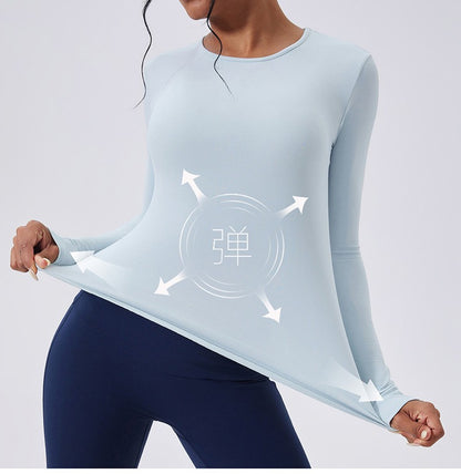 Women Long Sleeve Workout Top Gym Casual Outdoor Top Workout Dry Fit Breathable High Elastic Sports Top Sports Long Sleeved