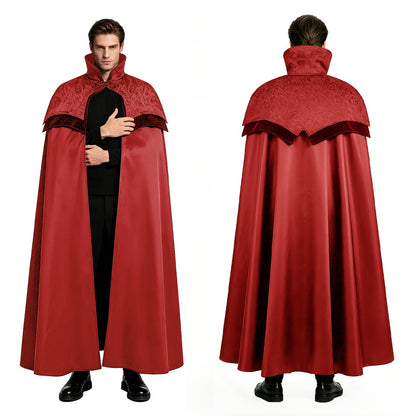 Men's Gothic Long Poncho Vampire Costume Halloween Cosplay Clothing Medieval Steampunk Stand Up Collar Black Wizard Costumes