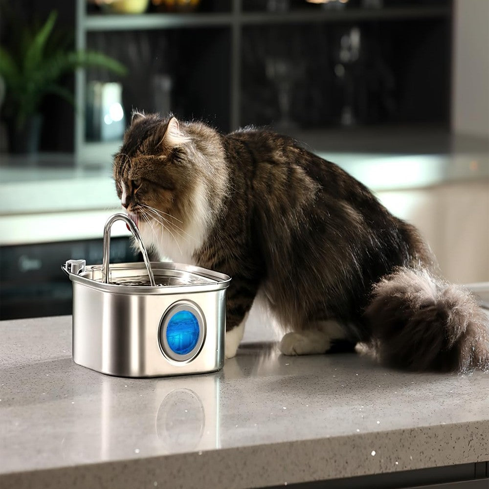 Bebedouro automático para animais de estimação 3,2L em aço inoxidável, fonte inteligente para gatos, dispensador de água para cães com janela visual, tigela de água para animais de estimação