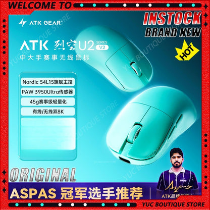 NOVO ATK BlazingSky U2/v2 EM ESTOQUE Mouse Gamer Sem Fio PAW3950 8k 3 modos Duplo 39g Leve Mouse E-sport Acessório Personalizado