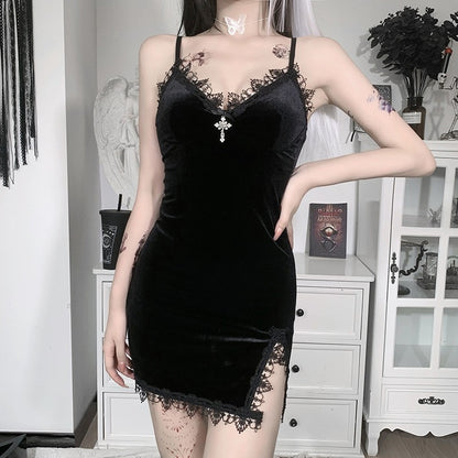 Dark Halloween Lace Dress Punk Trend Sexy Evening Dress Suspender Skirt For Women