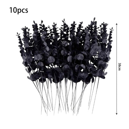 50/10x Black Artificial Eucalyptus Branches Simulation Flowers Stems Halloween Thanksgiving Ornaments DIY Home Table Decoration