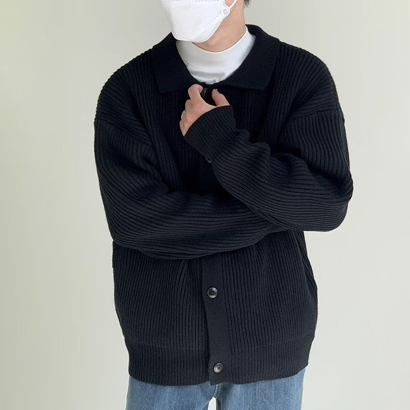 Autumn Winter Men's Knitwear Cardigan Sweater Male Solid Color Turn-Down Collar Sweater Coats Y2K Hip-Hop Streetwear Cardigan