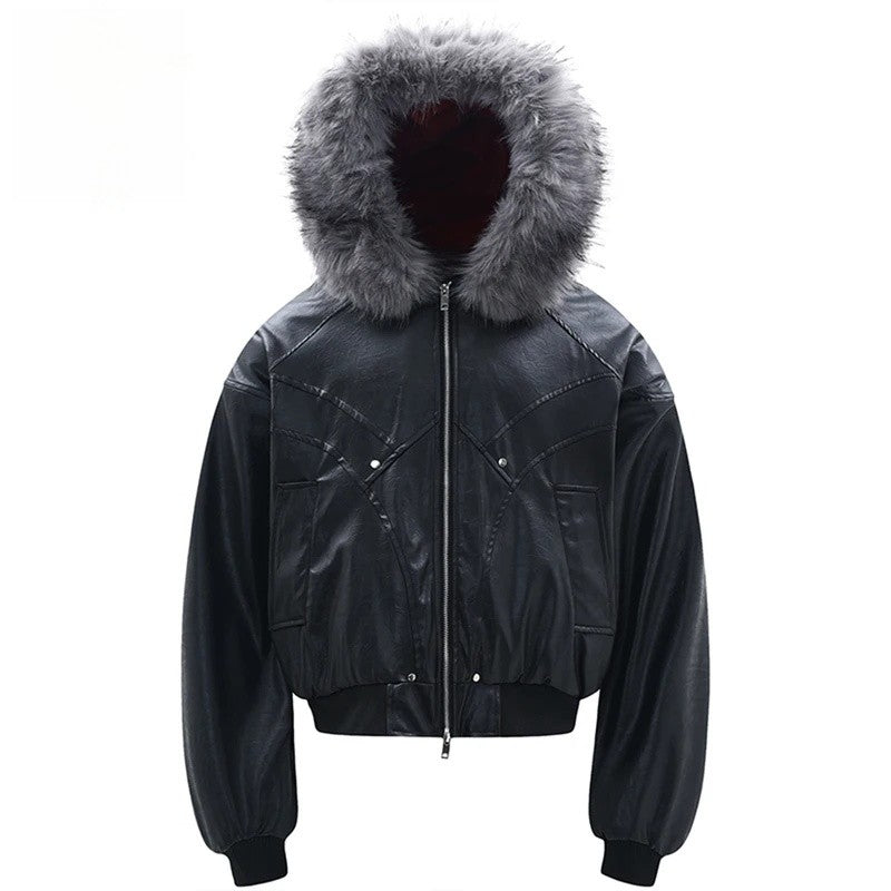 Vintage Men Winter Jackets Fur Collar Fleece Warm Parkas Coats Streetwear Harajuku Leather Jackets Casual Padded Jackets Outwear