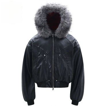 Vintage Men Winter Jackets Fur Collar Fleece Warm Parkas Coats Streetwear Harajuku Leather Jackets Casual Padded Jackets Outwear