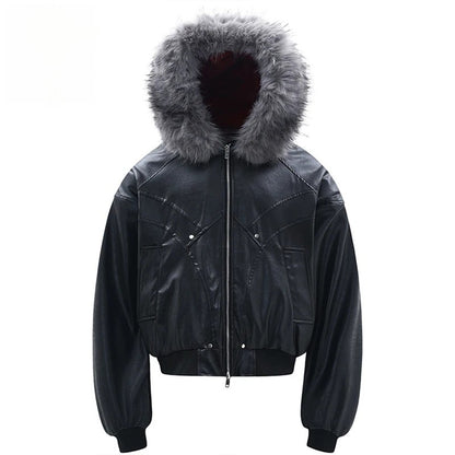 Vintage Men Winter Jackets Fur Collar Fleece Warm Parkas Coats Streetwear Harajuku Leather Jackets Casual Padded Jackets Outwear