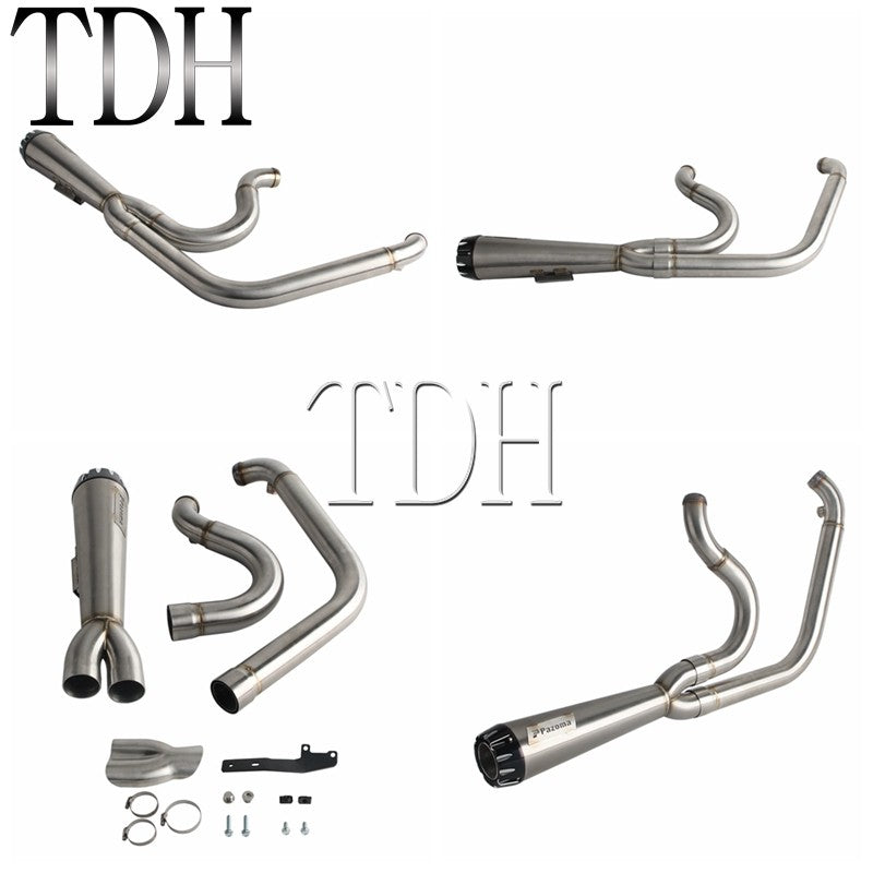 2-into-1 Exhaust Mufflers Drag Pipe Slip On Muffler System For Harley Dyna Wide Glide Super Glides Street Bob Low Rider FatBob