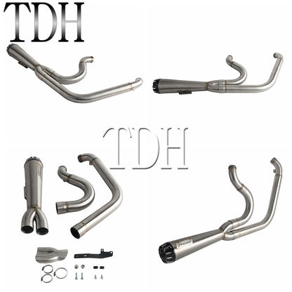 2-into-1 Exhaust Mufflers Drag Pipe Slip On Muffler System For Harley Dyna Wide Glide Super Glides Street Bob Low Rider FatBob