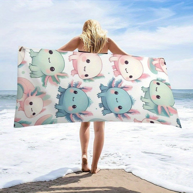 Cute Axolotl Beach TowelMicrofiber terry bath towels for yoga, travel, swimming, fitness and camping