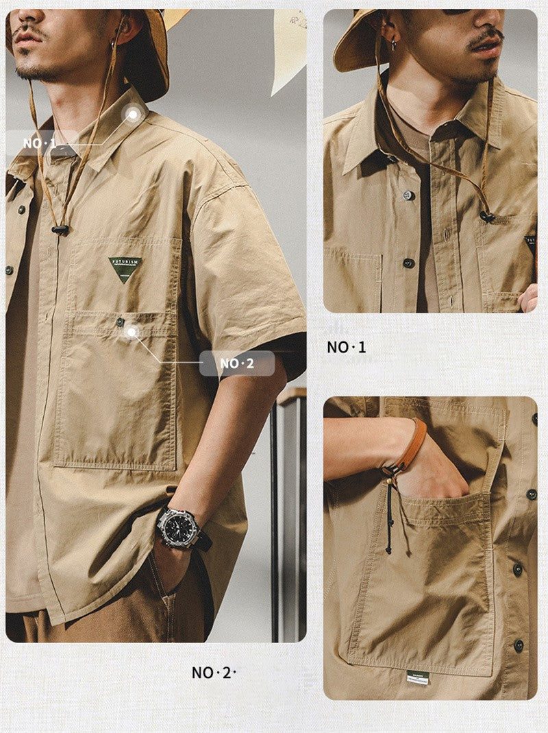 Summer hawaiian Casual Cargo Shirt For Men Oversized Short Sleeve Tee Shirts Y2K Streetwear Button Blouses Outdoor Masculino