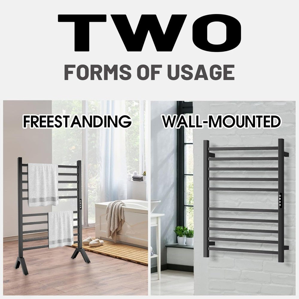 Poloma Wall Mounted & Freestanding Towel Warmer Rack for Bathrooms, Electric Heated Towel Rack Heater, Stainless Steel, Matt Bla