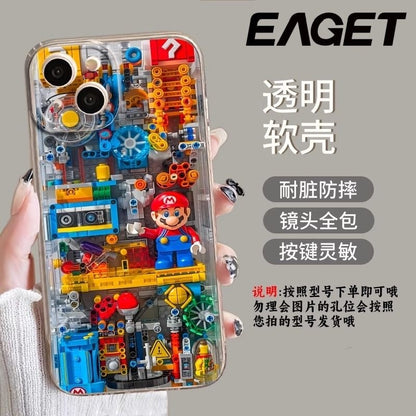 Fashion Building Blocks M-Marios Phone Case For iPhone 17 16 15 14 13 12 11 Mini Pro Max XR XSMax 8 Plus SE20 Transparent Cover