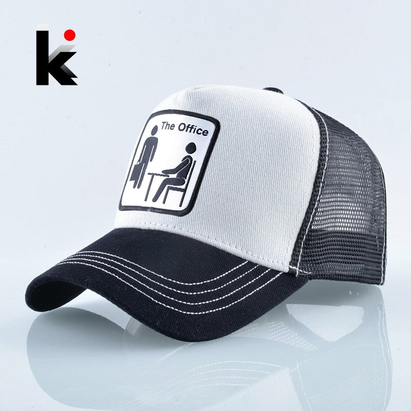 Trucker Caps Unisex Mesh Baseball Caps Men Women Outdoor Breathable Visor Hat Fashion Hip Hop Casquette The OFFICE Drake Bones