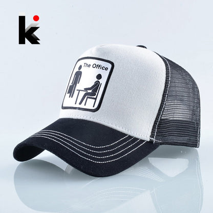 Trucker Caps Unisex Mesh Baseball Caps Men Women Outdoor Breathable Visor Hat Fashion Hip Hop Casquette The OFFICE Drake Bones