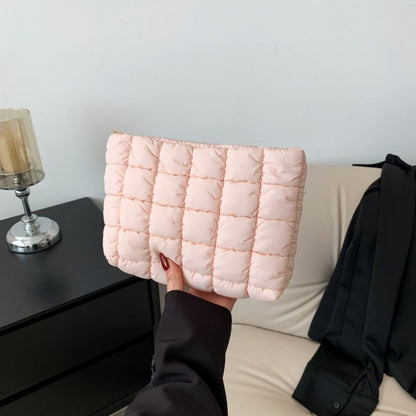 Elegant Puffy Quilted Padded Makeup Bag Zipper Storage Bag Cotton Clutch Bag Handbag Solid Color Cosmetic Bag Lady