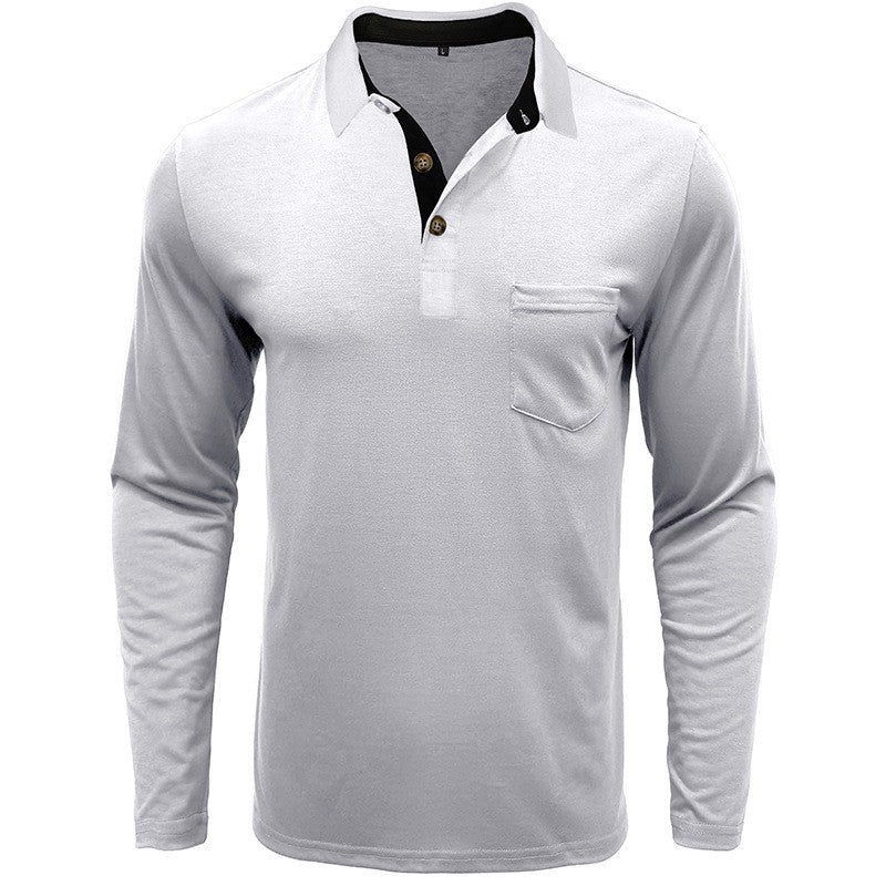 Spring Trend Men's Long Sleeve Casual Tshirt Solid Lapel Button Up Pullover Tops Autumn Turn Down Collar Bottoming Polo Shirt