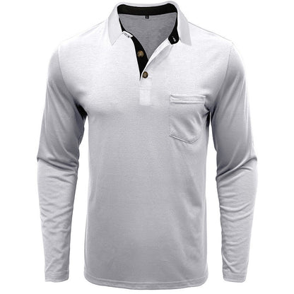 Spring Trend Men's Long Sleeve Casual Tshirt Solid Lapel Button Up Pullover Tops Autumn Turn Down Collar Bottoming Polo Shirt