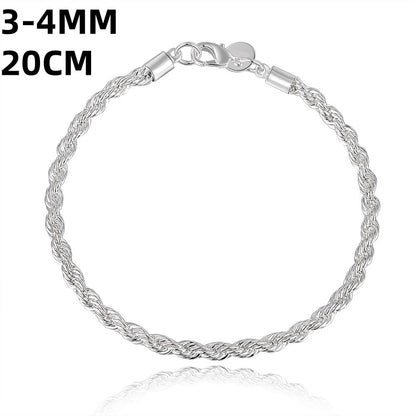 Pulseira de corrente círculo torcido criativo para mulheres e homens, cor prata, nova, de alta qualidade, joias da moda 925, presente de Natal