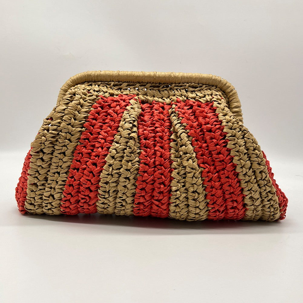 Straw Clutch Handbag Straw Evening Bag Handmade Clutch Purse Striped Woven Handbag Designer Weaving Pouch for Evening Party