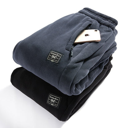 IPPOLICH Mens Winter Casual Pants Outdoor Plush Velvet Thickened Cold-proof Pure Cotton Casual Pants Men Windproof Warm Trousers