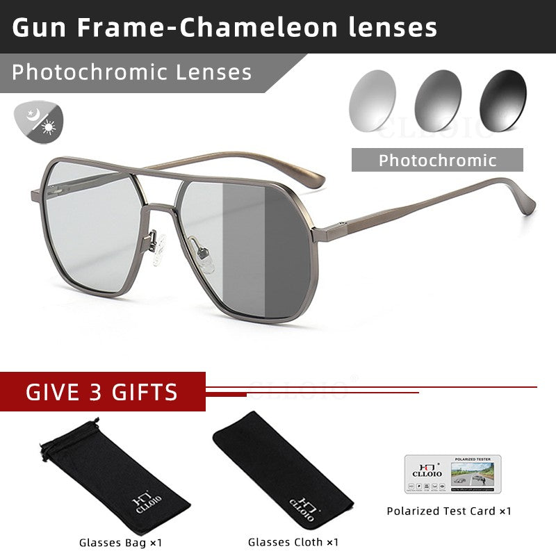 CLLOIO Óculos Antirreflexo para Visão Noturna e Diurna Masculino Feminino Polarizado para Dirigir Óculos de Sol Quadrados de Alumínio Fotocromáticos UV400