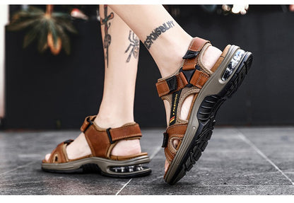 Fashion Men's Sandals Summer Soft Beach Flip Flop Comfortable Genuine Leather Sandals Outdoor Men Roman Sandals Size 46