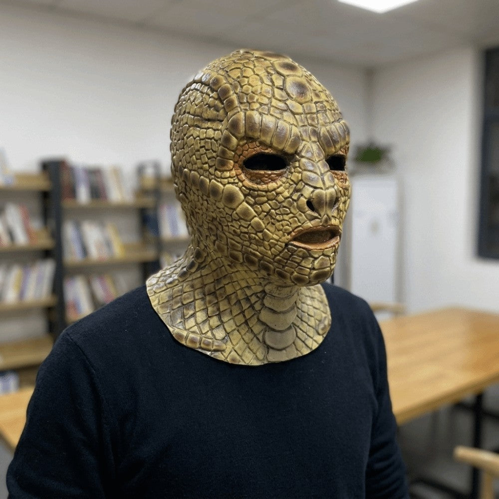 Lizard Man Realistic Snake Monster Mask Soft Reptile Texture Full Face Mask Latex Scary Snake Skin Headgear Adult Unisex