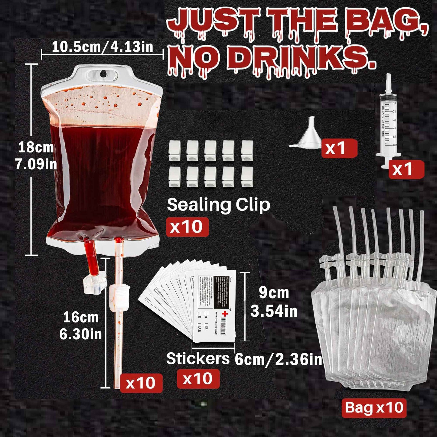 10-100PCS Halloween Blood IV Bags for Drink and Clips Pouch Prop Energy Vampire for Zombie Hospital Theme Halloween Decor Supply