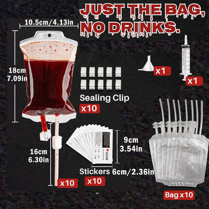 10-100PCS Halloween Blood IV Bags for Drink and Clips Pouch Prop Energy Vampire for Zombie Hospital Theme Halloween Decor Supply