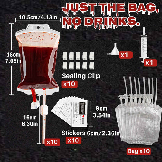 10-100PCS Halloween Blood IV Bags for Drink and Clips Pouch Prop Energy Vampire for Zombie Hospital Theme Halloween Decor Supply
