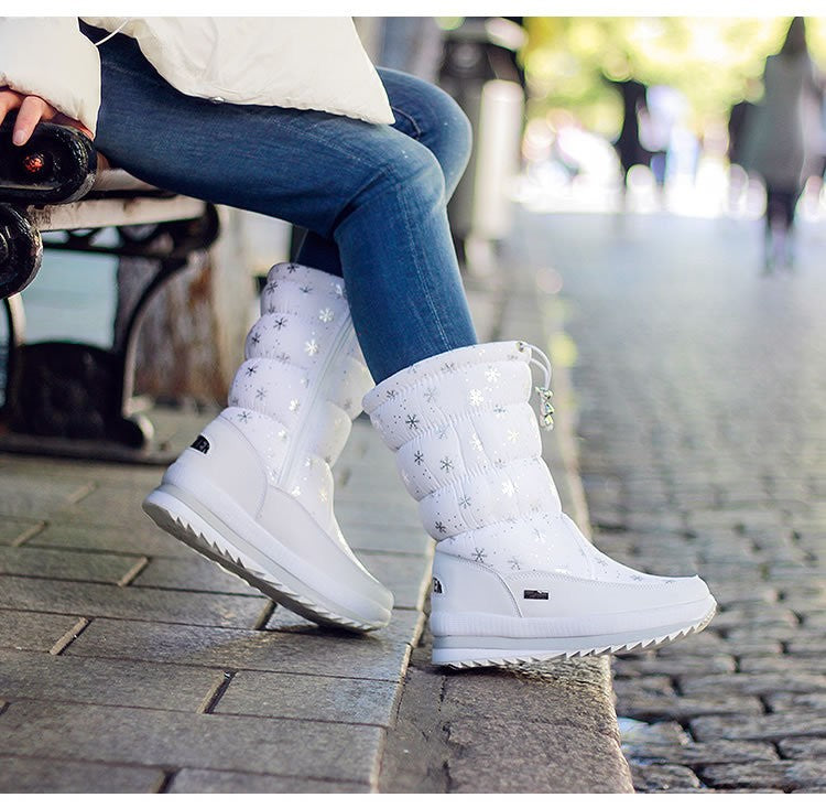 Winter thick women's snow boots Warm Plush Mid-calf Boots Non slip Waterproof  Platform Snow Boot Casual Female White shoes