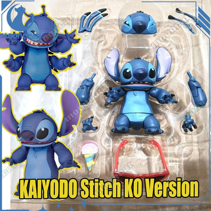 2025 Nova Figura de Ação Kaiyodo Stitch Revoltech Stitch Figura Articulada Modelo Móvel Brinquedos Versão KO Coleção Presentes Infantis