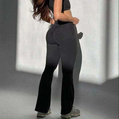 Women's High Waist Nylon Yoga Flare Leggings for Fitness Pilates Gym Workouts Wide Leg Sports Pants Solid for Dance Lifting