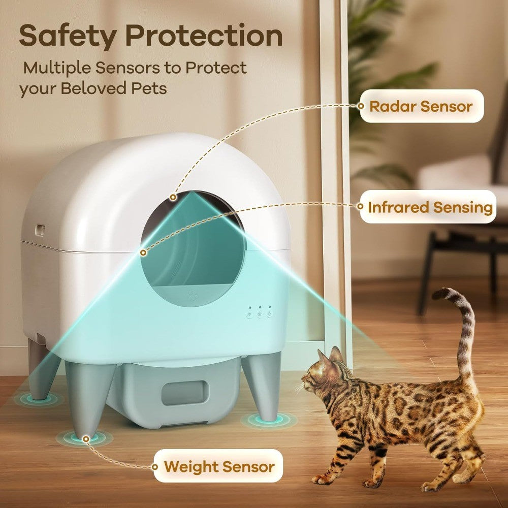 Caixa de Areia Autolimpante Automática | Grande Capacidade para Vários Gatos | Controle por Aplicativo com Proteção de Segurança para Garantir a Segurança do Animal de Estimação