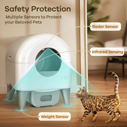 Caixa de Areia Autolimpante Automática | Grande Capacidade para Vários Gatos | Controle por Aplicativo com Proteção de Segurança para Garantir a Segurança do Animal de Estimação