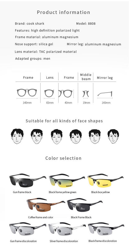 Óculos de sol Cook Shark, novos, de alumínio e magnésio, masculinos, HD polarizados, para dirigir, lentes coloridas, moda.