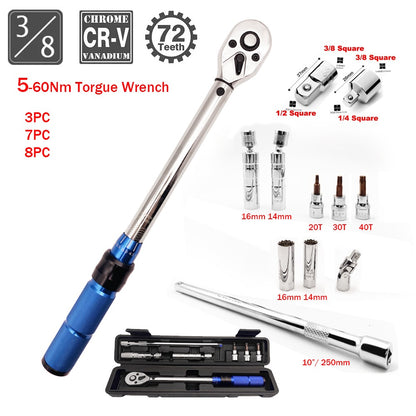 Chave de Torque de Alta Precisão 3/8" 5-60N.m com Encaixe Quadrado ±3% 1pc 3pcs 7pcs 8pcs Conjunto Ferramentas Manuais para Bicicletas Motocicletas Automóveis Faças Você Mesmo