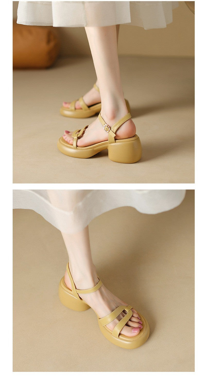 Designer New Women's Sandals 2025 New Fashion High Heels Summer Outdoor Beach Shoes Mary Jane Women Open Toed Thick Heel Sandals