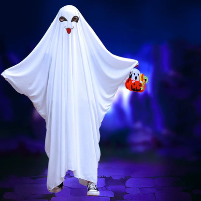 Hooded Halloween Cloak Cape Funny Cosplay Smile Face Ghost Poncho Robe Fright Clothes Black Eye Ghost Cosplay Costume