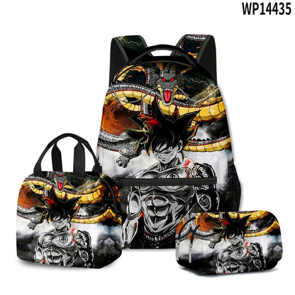 3D Print Dragon Ball Large Capacity Backpack Set Goku Super Saiyan GT Z Lunch Bag Pencil Case for Boys School Travel Picnic 20L