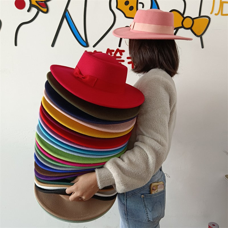 Chapéu Fedora unissex de inverno, superfície circular côncava e convexa, chapéu de jazz de feltro liso, elegante para homens e mulheres.