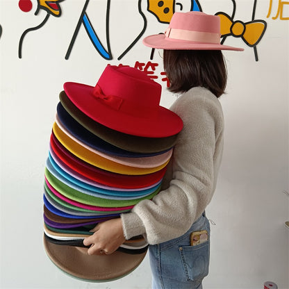 Chapéu Fedora unissex de inverno, superfície circular côncava e convexa, chapéu de jazz de feltro liso, elegante para homens e mulheres.