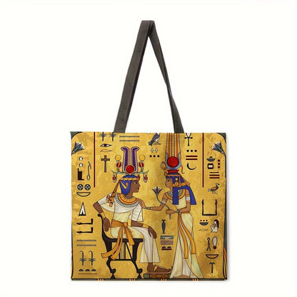 Egyptian Art Print Linen Tote Bag  Foldable Shoulder Handbag for Beac Casual Shopping Bag Daily Handbag Multi-functional