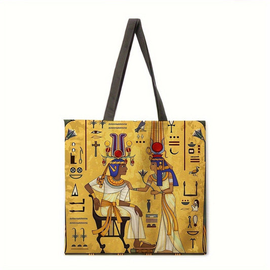 Egyptian Art Print Linen Tote Bag  Foldable Shoulder Handbag for Beac Casual Shopping Bag Daily Handbag Multi-functional