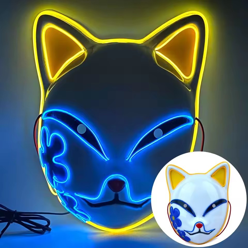 Glowing Demon Slayer Led Face Mask Anime Cosplay Prop Cat Face Fox Halloween Cold Light Flashing Mask Party Costume