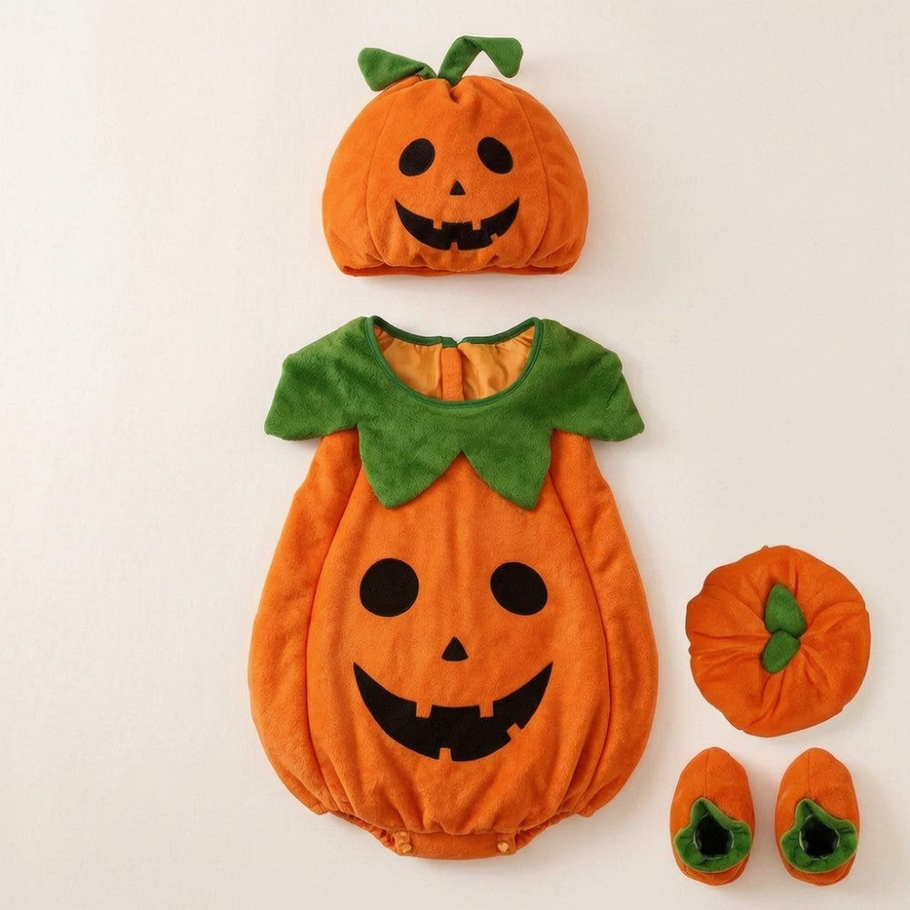 Kids Romper Costume Pumpkin Halloween Cosplay Party Boys Girls Stage Performance With Bags Holiday Clothing
